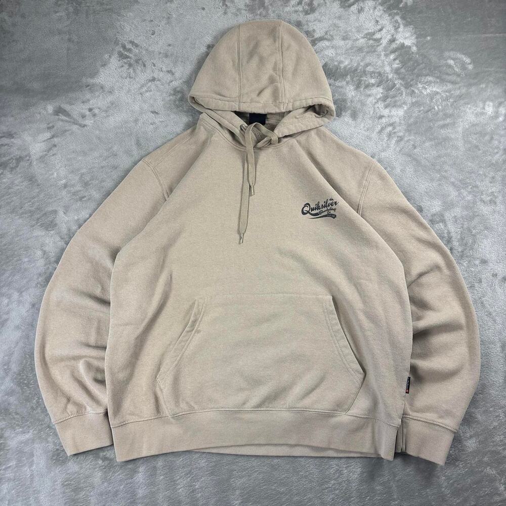 Y2K Quiksilver Hoodie Mens Large Beige Mountain Wave Surf Skate Pullover